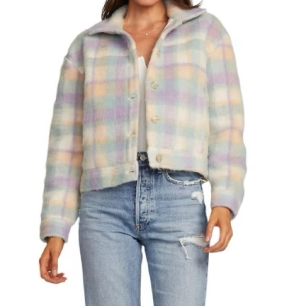 Saltwater Luxe Small Jacket Wool Blend Plaid Cropped Shacket